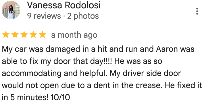5-star Google review from Vanessa Rodolosi about quick door repair service
